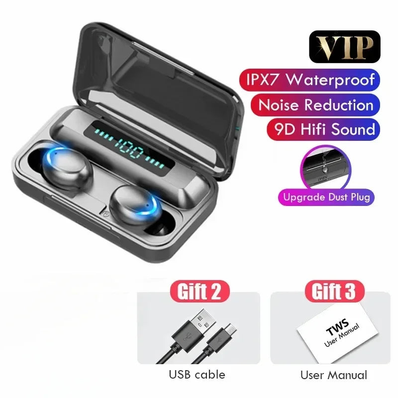 F9 Bluetooth Headphones 9D Stereo High Bass Sport Earphones Touch Control TWS Wireless Earbuds Waterproof Handsfree Headset