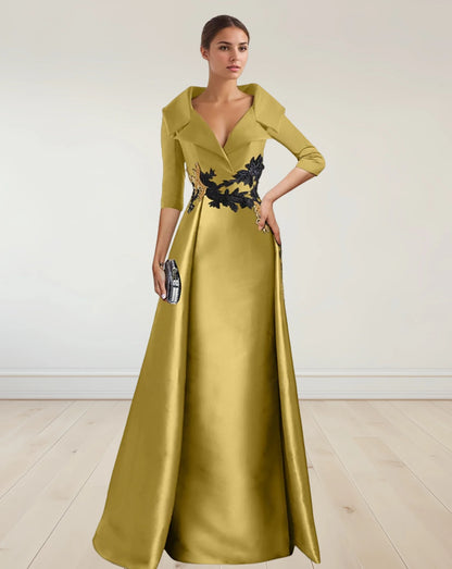 A-Line Christmas Vintage Evening Gown Elegant Dress Formal Floor Length 3/4 Length Sleeve with Appliques Beading 2024