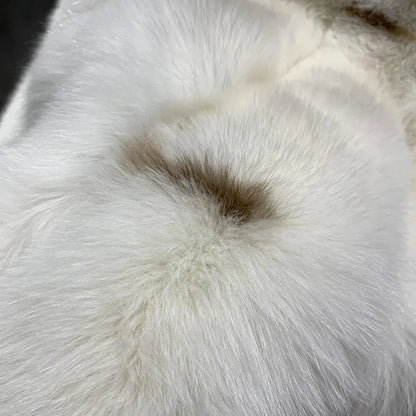 Wholesale Custom Polka Dot Designer Style Warm Fur Outwear Turn-down Collar Full Sleeve Real White Long fox Fur Coat Lady