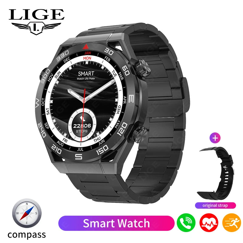 LIGE New NFC Smart Watch Men GPS Tracker Sport Fitness Men Watch For Android IOS Wireless Call ECG+PPG Health Monitor Smartwatch