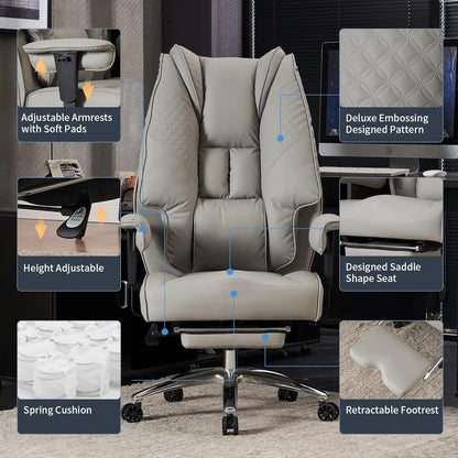 Big and Tall Office Chair 400lbs Wide Seat, Leather High Back Executive Office Chair with Foot Rest