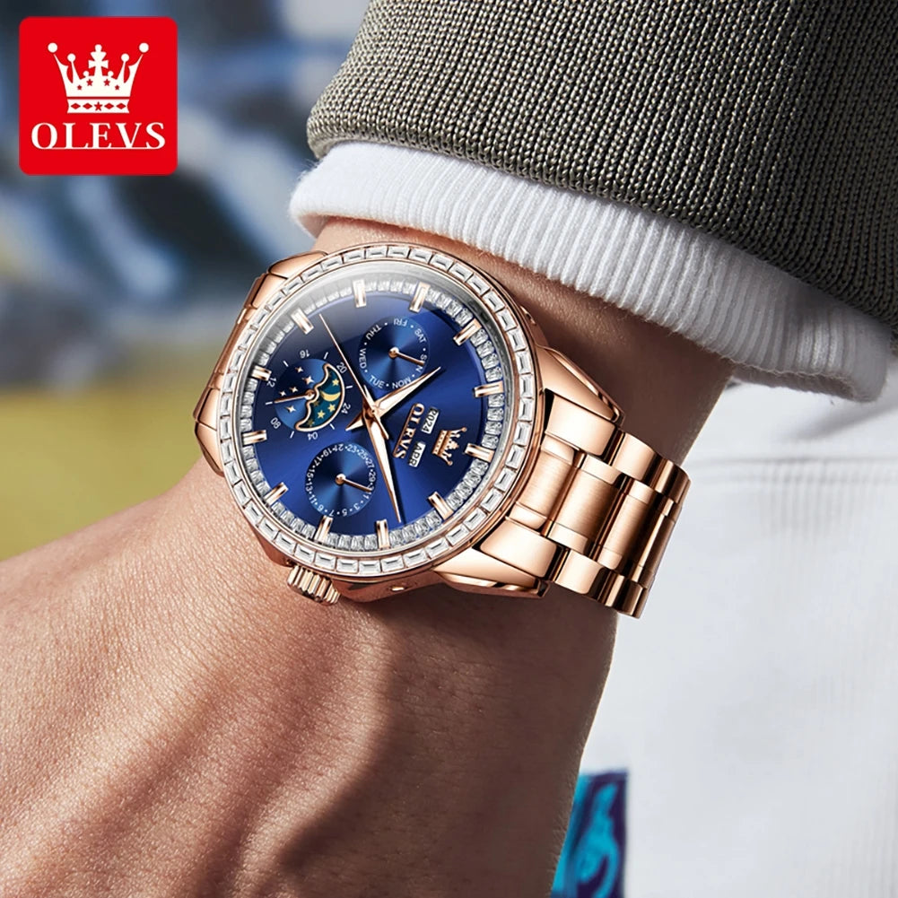 OLEVS 6695 Watch For Men Original Moon Phase Automatic Mechanical Man Watch 30M Waterproof Luminous Week Date Display...