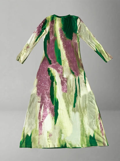 Graffiti Printed Elegant Dresses For Women Casual Long Sleeve Dresses Y2K Temperament  Famale Fashion O-Neck Clothing 2025 New