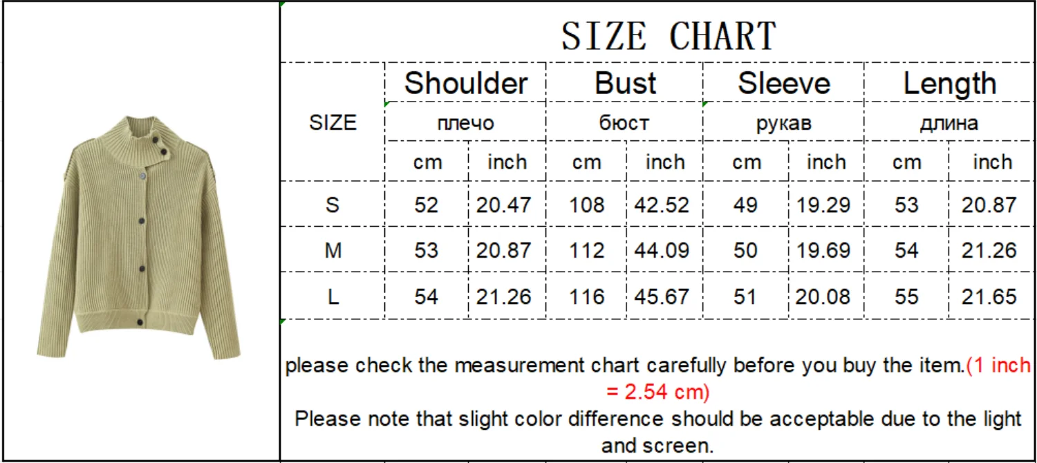 TFMLN Women's Knitted Cardigan Solid Stand-Up Collar Epaulet Single Breasted Female Sweater Coat Loose Fit Casual Knitwear