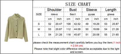TFMLN Women's Knitted Cardigan Solid Stand-Up Collar Epaulet Single Breasted Female Sweater Coat Loose Fit Casual Knitwear