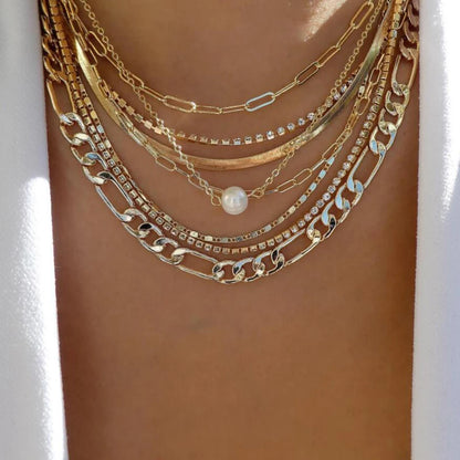 5pcs/Set Simple Braided Bead Chain Necklaces, Gold Tone, Layered Pendant Necklace Set For Women Daily And Party Wear