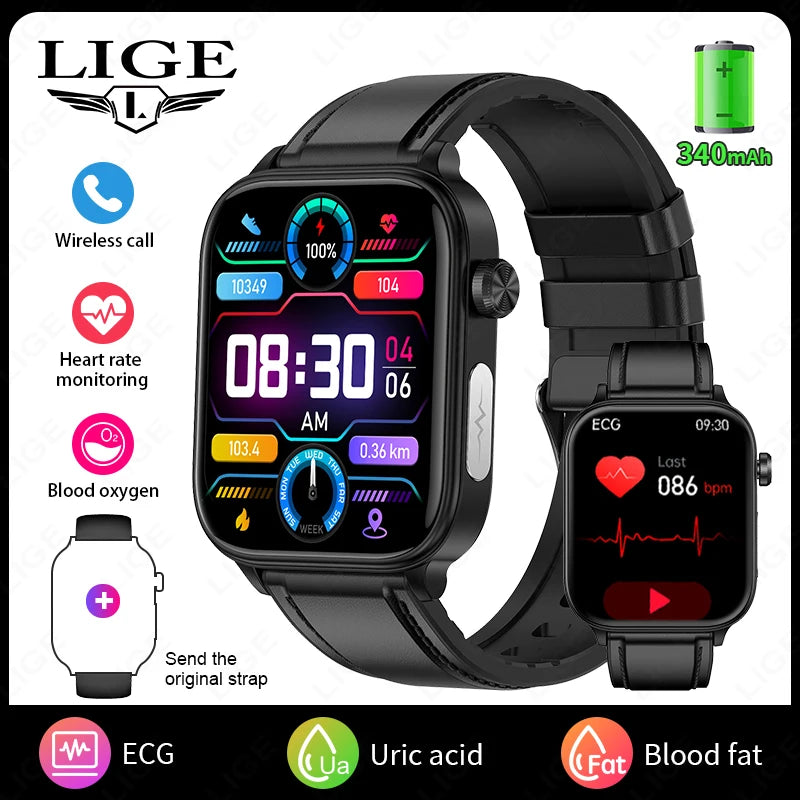 LIGE 2025 New ECG+PPG AI Healthy Diagnose Smart Watch Men Women Blood Lipid Uric Acid Female Menstrual Health Tracker Smartwatch