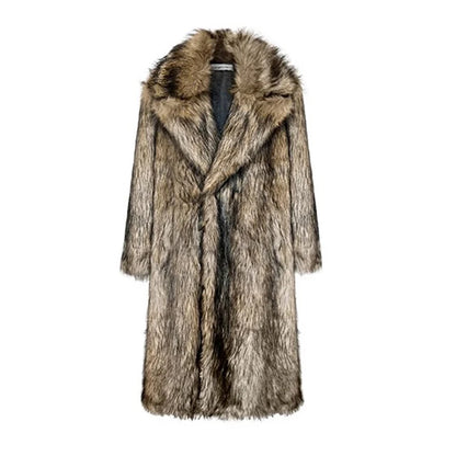 Men's fur coat, Wolf fur, fox fur, lapel long overcoat, winter windproof and warm windbreaker, large size