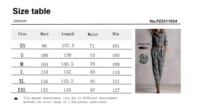 Women's Casual Utility Jumpsuit with Double Belt - Lapel Collar Button Down Long Sleeve Harem Pants One Piece Outfit |...