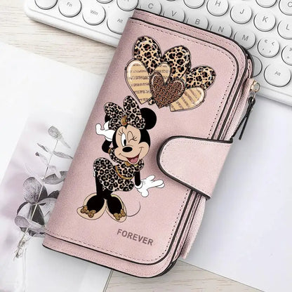  Mickey Minnie Lady Long Zip Wallet Buckle Tote Bag Coin Purse Soft PU Leather Multi-functional Card Holder Casual Daily