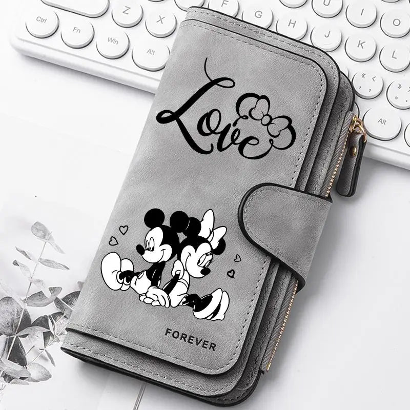  Mickey Minnie Lady Long Zip Wallet Buckle Tote Bag Coin Purse Soft PU Leather Multi-functional Card Holder Casual Daily