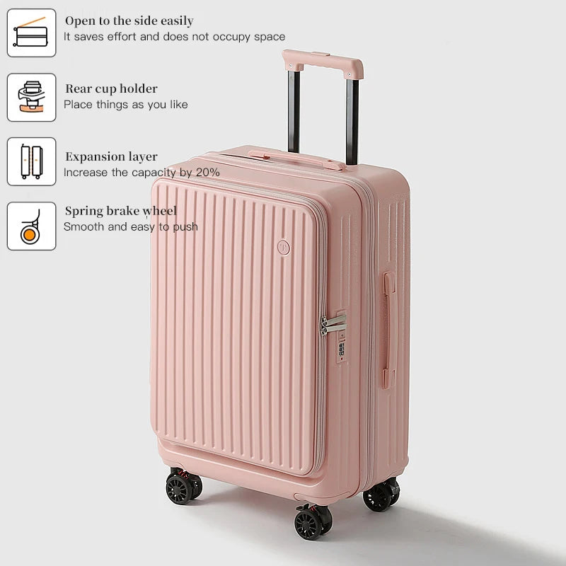 Expandable Hard-Side Trolley Luggage Set with Side Opening - Carry-On & Checked Suitcases, Anti-Shock & Password Lock