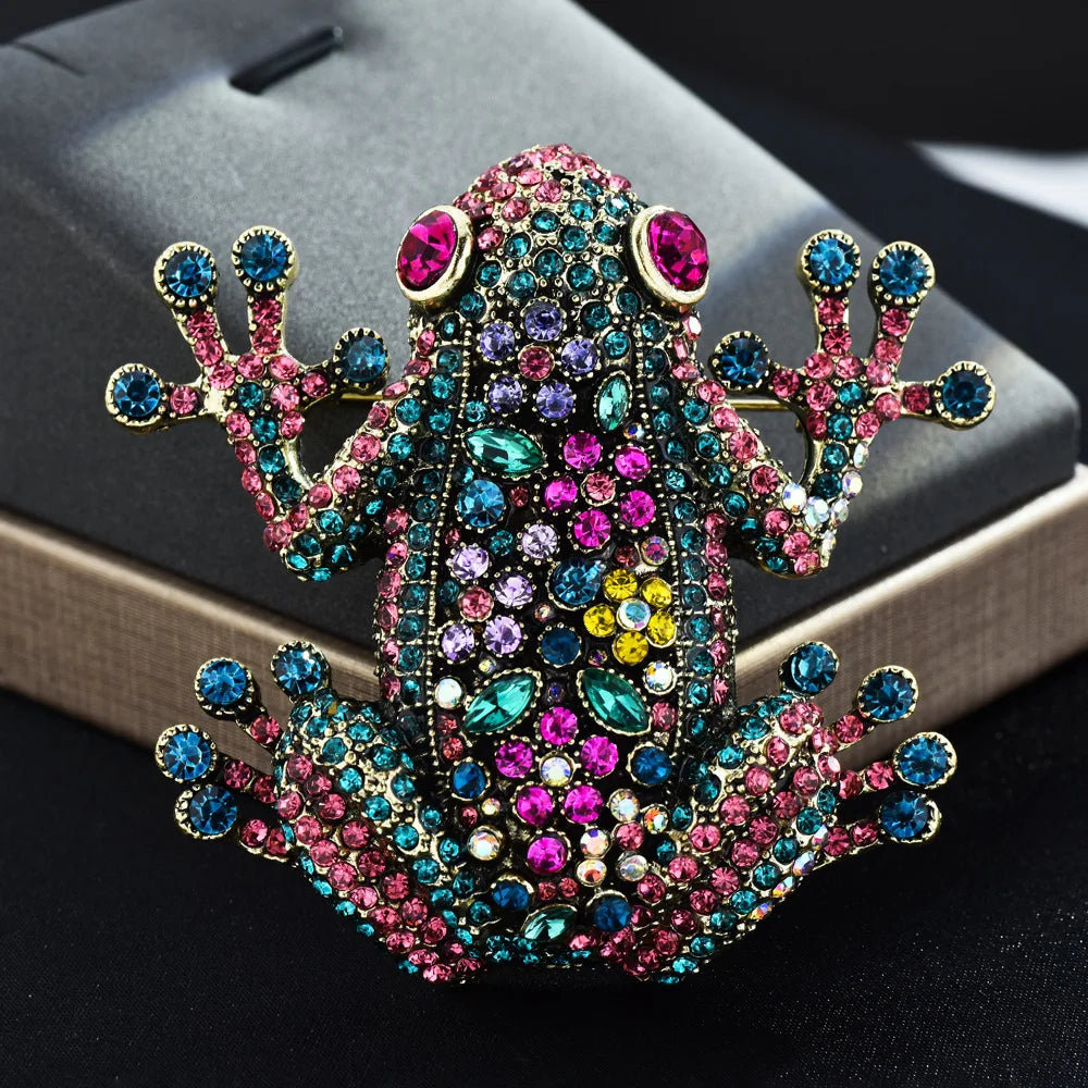 Luxury frog brooch unisex color rhinestone sparkling animal pin jewelry