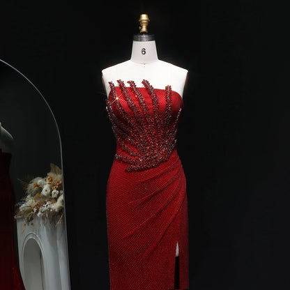 Sharon Said Stunning Crystal Dubai Caramel Mermaid Evening Dress with Slit for Luxury Wedding Prom Party Gowns SS528 Customized - Kimlud