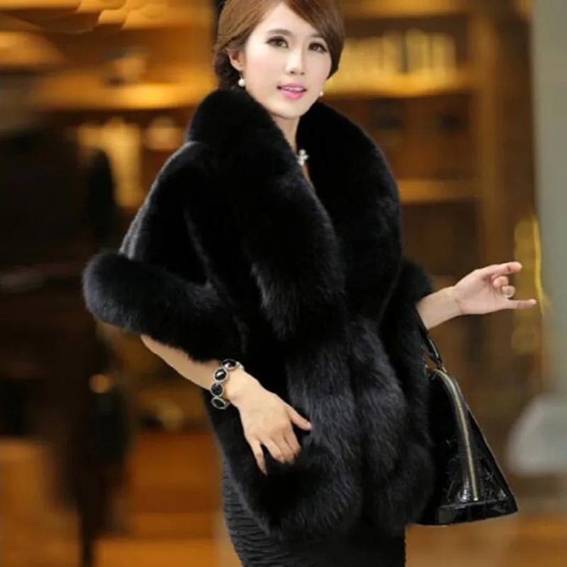 2026 imitation mink women's fox fur collar shawl scarf cloak mink fur coat Bridal dress hairy large shawl cape short coat