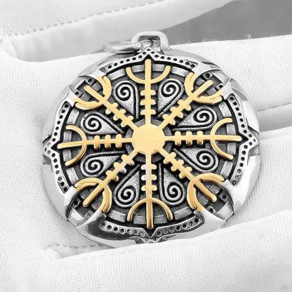 Viking Awe Helm Rune Necklace Stainless Steel Men Vegvisir Amulet Pendant Necklace Scandinavian Vintage Charm Jewelry Wholesale