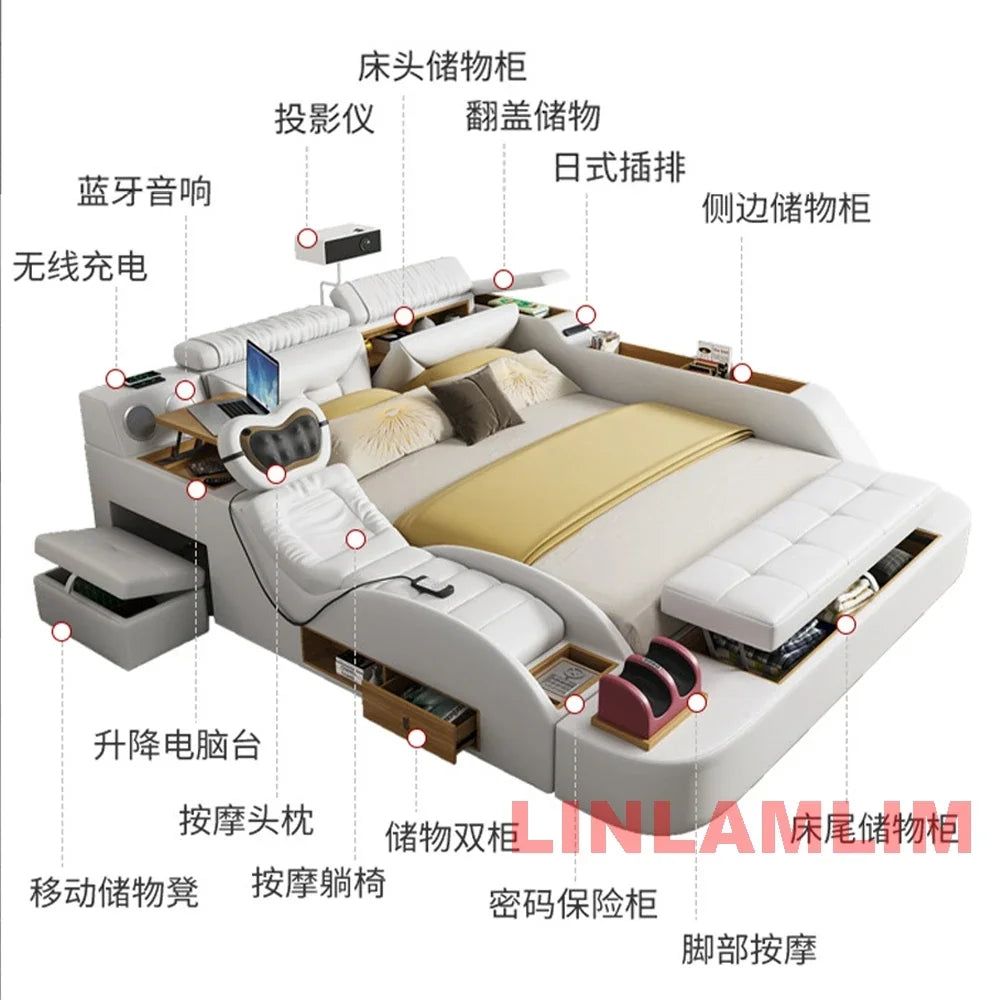 Linlamlim Modern MULTIFUNCTIONAL Tech SMART BED 2 People | FUTURISTIC FURNITURE | Ultimate Massage Tatami Genuine Leather Beds