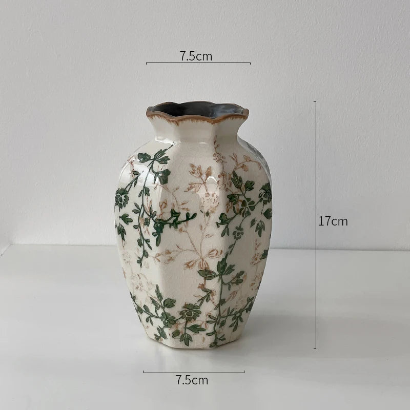 New Chinese pastoral green retro ceramic vase flower arrangement hydroponics living room dining table creative ornament