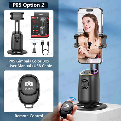 360°Rotating P05 AI Face Tracking Desktop Gimbal Stabilizer Intelligent Follow Shoot Gesture Control Cellphone Holder for iPhone