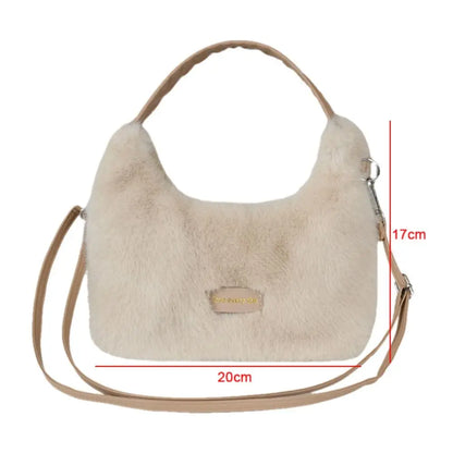 Luxury Faux Fur Ladies Shoulder Bag Soft Fluffy Female Crossbody Bag Solid Color Large Capacity Plush Tote Bag