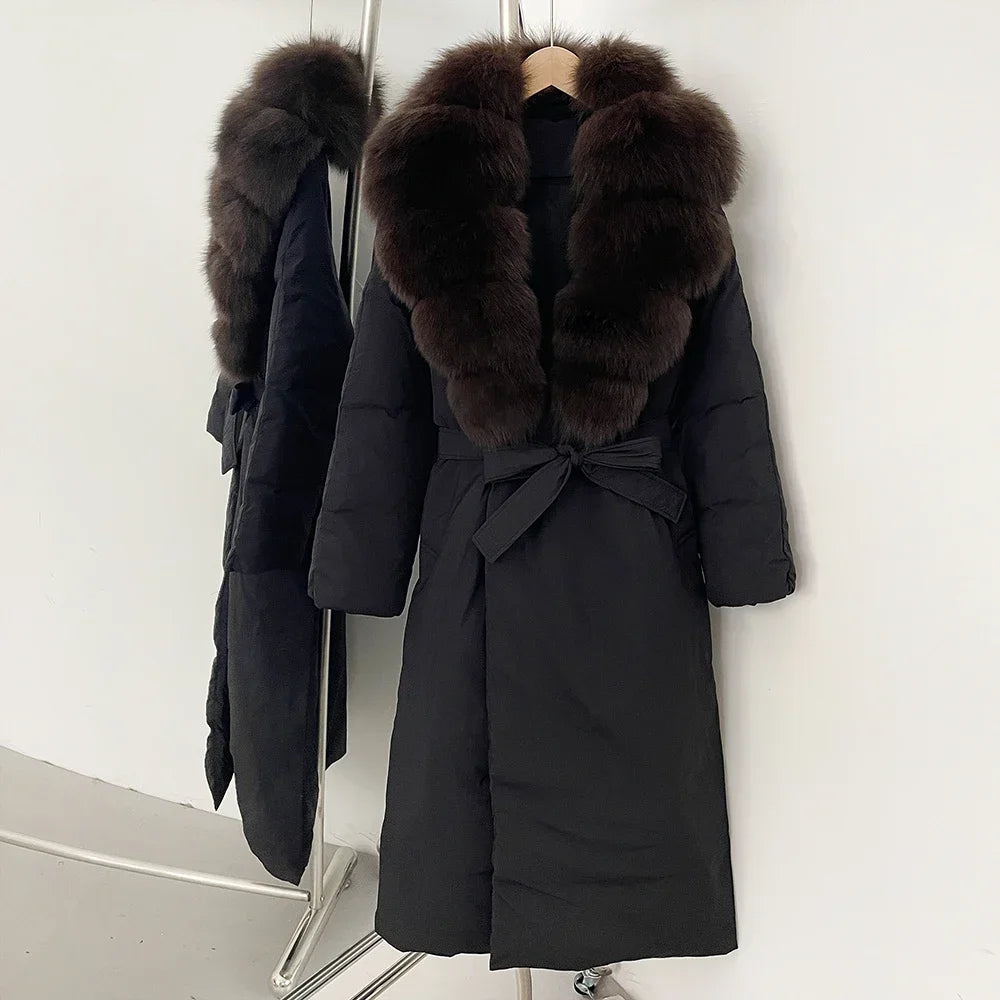 OFTBUY Long Puffer coat Real Fox Fur White Duck Down Coat New Winter Women Collar Fluffy  Jacket Female Thick Warm Reality Fur