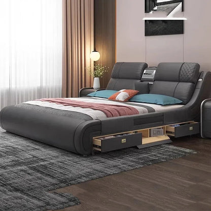 Modern Simple Massage Bed Luxury Water Proof Design Bedframe Double Bed Smart White Nordic Furniture | Kimlud Luxury Bed