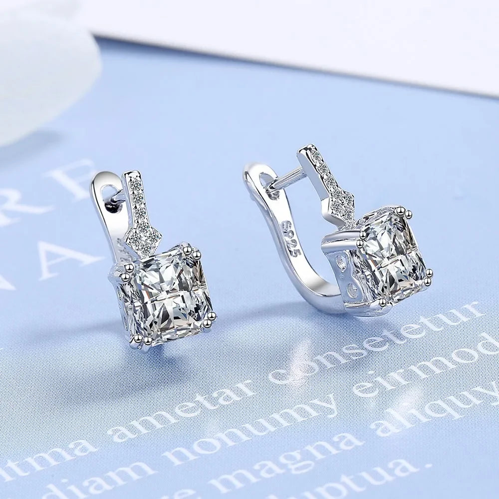 Silver Color Square Zircon Earrings for Women Girl Simple Korean Fashion 925 Silver Needle Ear Buckles Earring Trendy Jewelry
