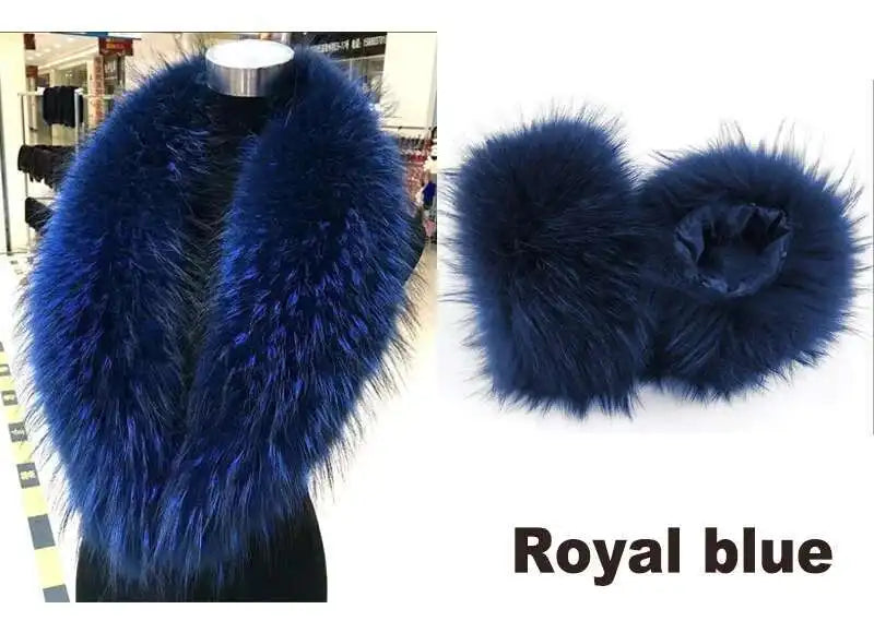 Elegant Luxury Raccoon Fur Collar Cuff Set Large Size 100% Real Fur Scarf Thick Warm Ladies Shawl Coat Collar Women Winter