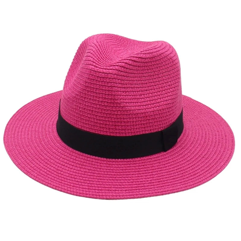 Spring and Summer Hot Selling Panama Straw Hat Square Black Ribbon Korean Style Hat for Men and Women Jazz Hat Panamahat