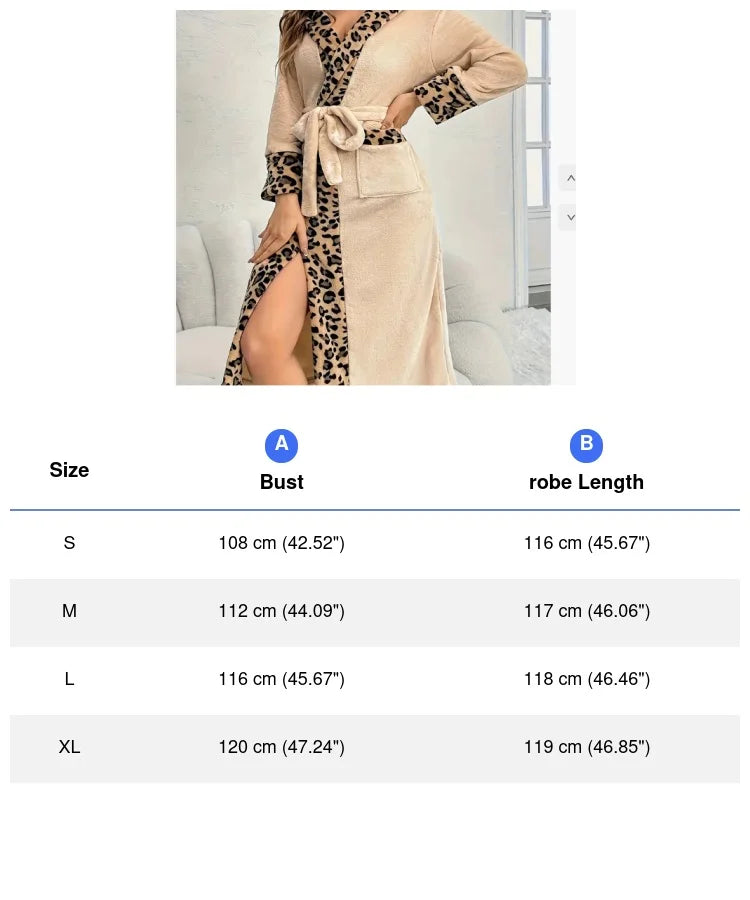 Warm Flannel Bathrobe Gown Women Sexy Leopard Print Robe with Belt Thicken Autumn Winter New Kimono Hooded Nightgown Loungewear