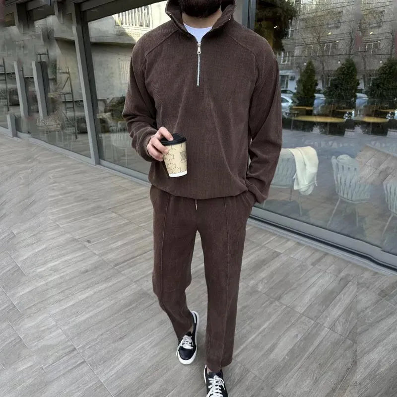 New Men's Corduroy Two Piece Sets Fashion Casual Long Sleeve Sweatshirts and Pants Trend Streetwear Spring Autumn Men Tracksuits