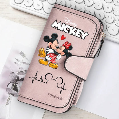  Mickey Minnie Lady Long Zip Wallet Buckle Tote Bag Coin Purse Soft PU Leather Multi-functional Card Holder Casual Daily