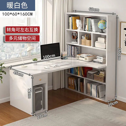 Computer Desk Bookshelf Integrated Shelves Drawers Large Laptop Home Bedroom Student Study Writing Desk Simple Office Table - Kimlud