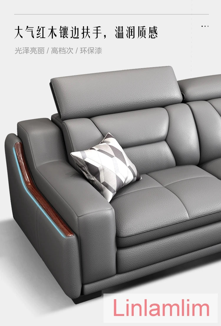 Beautify Your Living Room with Linlamlim Italian Genuine Leather Sofa - Bluetooth Speaker, Adjustable Headrests and USB...