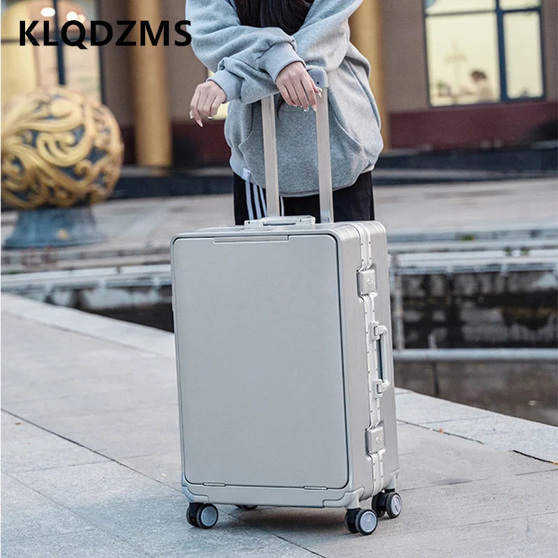 KLQDZMS Cabin Suitcase Travel Bag 20"24"26 Inch Boarding Box Aluminum Frame Trolley Case Front Opening Studen Laptop Luggage