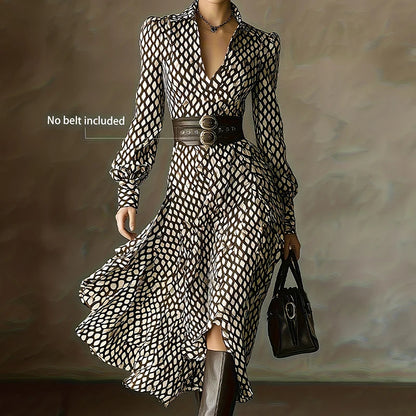 New V Neck Plaid Printed Chic Maxi Dress, Women Spring Autumn Long Sleeve Elegant Party Dress, 2026 Fashion Holiday Ladies Dress