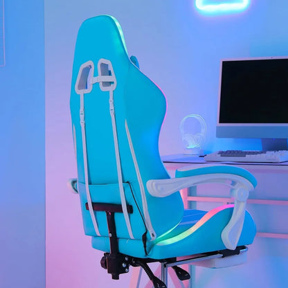 Ergonomic High-Back LED RGB Gaming Chair with Massage, Adjustable Lumbar Support and Footrest for Comfortable Video Gaming Exper