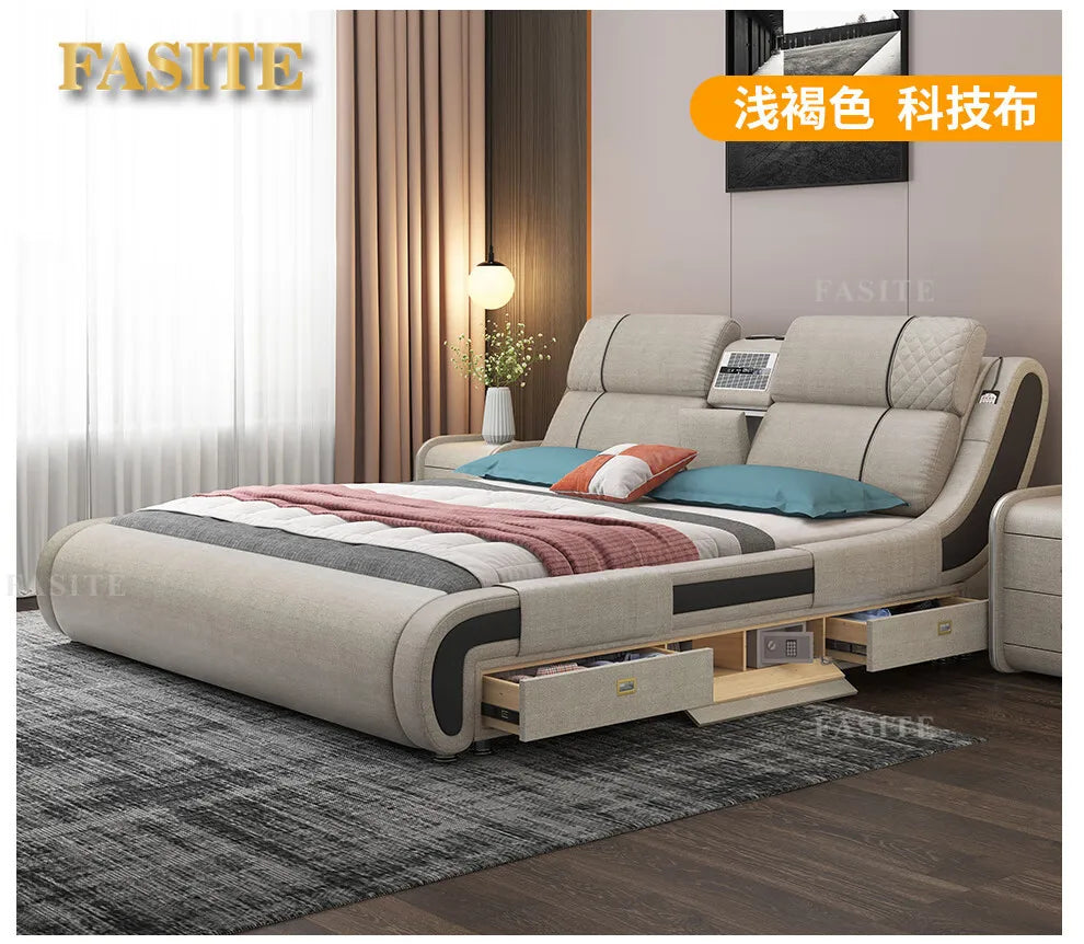 Modern Simple Massage Bed Luxury Water Proof Design Bedframe Double Bed Smart White Nordic Furniture | Kimlud Luxury Bed