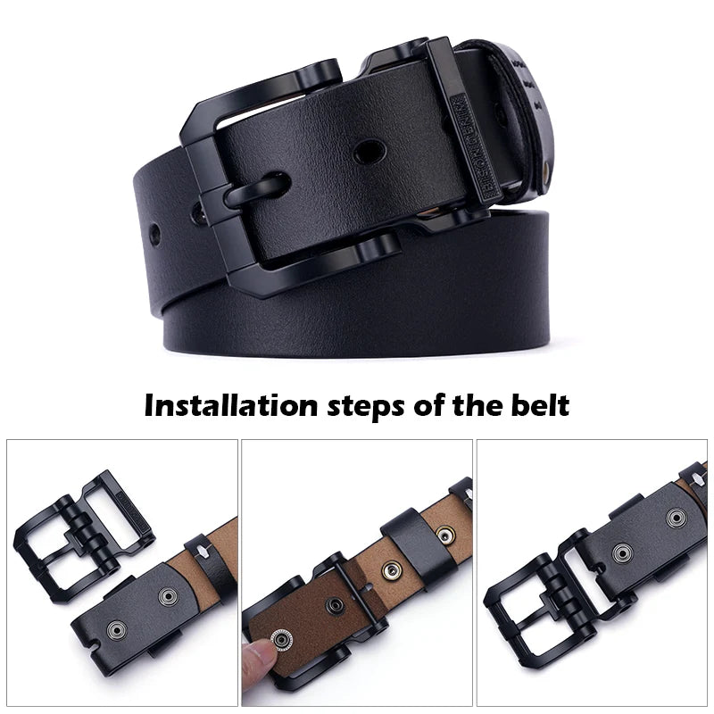 BISON DENIM Luxury Designer Belts for Men Vintage High Quality Cow Spilt Genuine Leather Pin Buckle Waist Strap Belt for Jeans