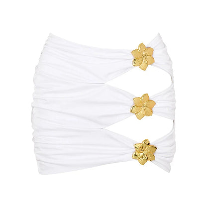 2025 Hot Sale Flower Women One Piece Swimsuit With Skirt Sexy Cut Out Swimwear Mujer Monikini Bathing Suit Lady Beach Suit