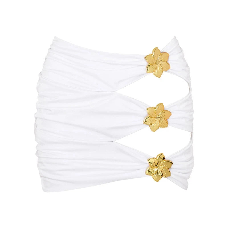 2025 Hot Sale Flower Women One Piece Swimsuit With Skirt Sexy Cut Out Swimwear Mujer Monikini Bathing Suit Lady Beach Suit