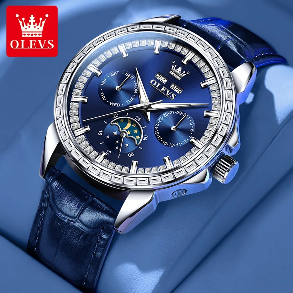 OLEVS 6695 Watch For Men Original Moon Phase Automatic Mechanical Man Watch 30M Waterproof Luminous Week Date Display...