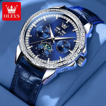 OLEVS 6695 Watch For Men Original Moon Phase Automatic Mechanical Man Watch 30M Waterproof Luminous Week Date Display...