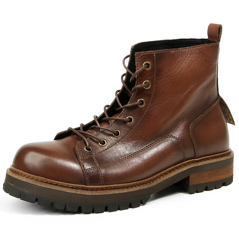 Durable Goodyear-Welted Motorcycle Rugged Heritage Boots Vintage Oil Genuine Leather  Punk For Men Cowhide High-Cut Shoes