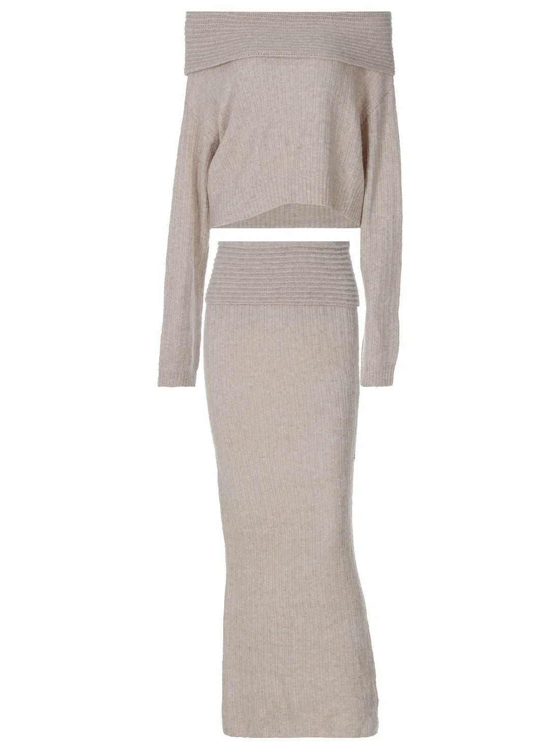 Knitting Off The Shoulder Long Sleeve Women'S Tops Skirt Women'S Sets Sweatshits Sweater Streetwear Wholesale Clothes