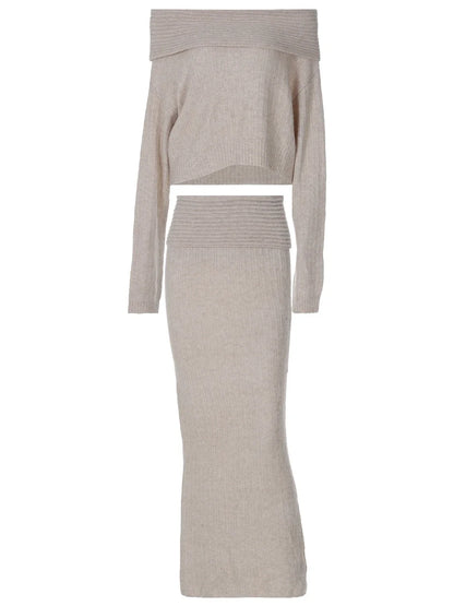 Knitting Off The Shoulder Long Sleeve Women'S Tops Skirt Women'S Sets Sweatshits Sweater Streetwear Wholesale Clothes