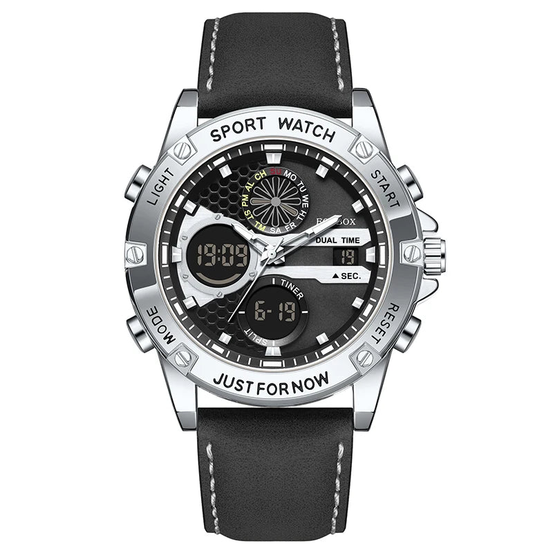 LIGE FOXBOX Fashion Electronic Watches for Men Leather Military Casual Sports Waterproof Dual Digital Display Quartz Chronograph - Kimlud