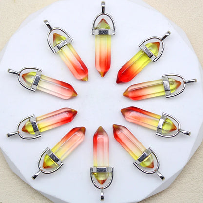 New Fashion Glass Colorfull Pillar Point Charm Pendants for Jewelry Pendants Making 24pcs/lot Wholesale Free Shipping