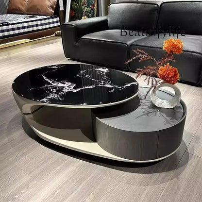LOval Special-shaped Coffee Table Small Apartment Living Room Tea Table Modern High-end Designer New Luxury Stone - Kimlud