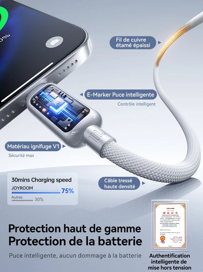 Joyroom 100W USB C Cable Automatic Power Off Fast Charge Type C Cable For iPhone 16 15 Pro Max  Xiaomi Sumsang Huawei